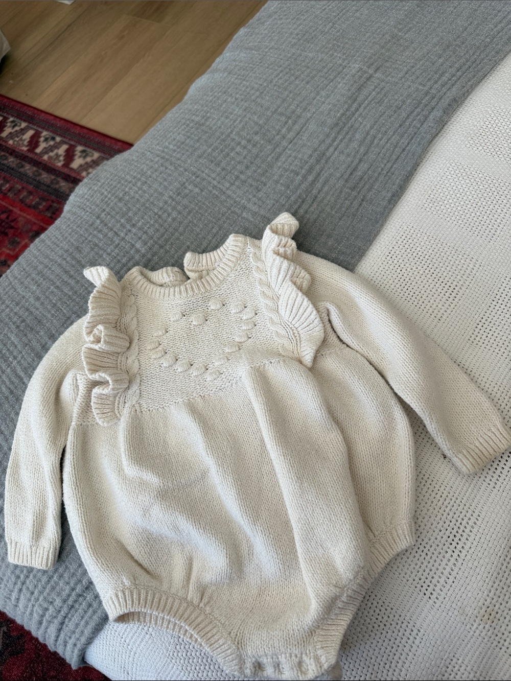 Nordstrom Cream Knit Ruffle Romper